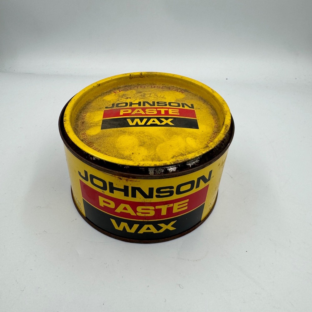 Johnson Paste Wax Vintage 16 oz Yellow Tin Floor Wood Furniture Polish Decor 90%